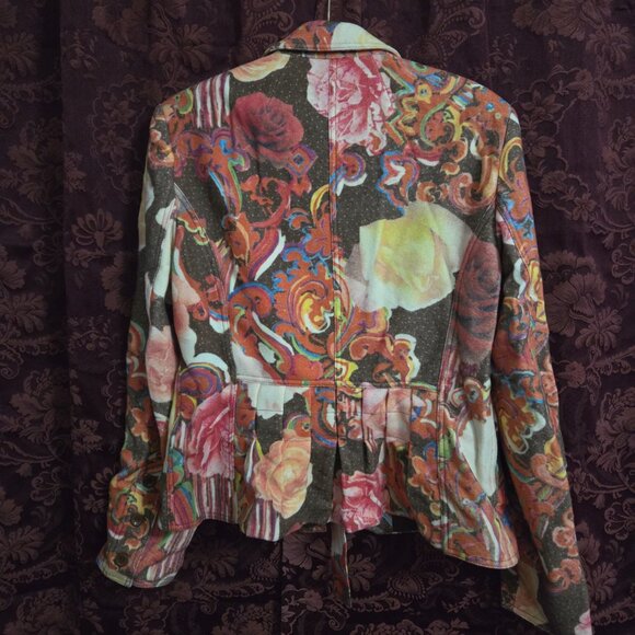 Oilily Brown Orange Floral Tie Front Jacket Woman's Large 42 - Picture 5 of 8